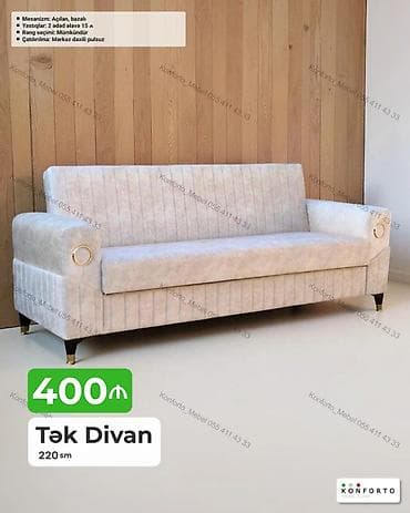 acilan divan: Tək divan – 220 sm - Mexanizm: açılan, bazalı (yuxarı hissə — 1