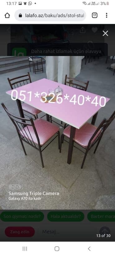 Masa və oturacaq dəstləri: Qonaq otağı üçün, Yeni, Açılan, Dördbucaq masa, 4 stul — 14