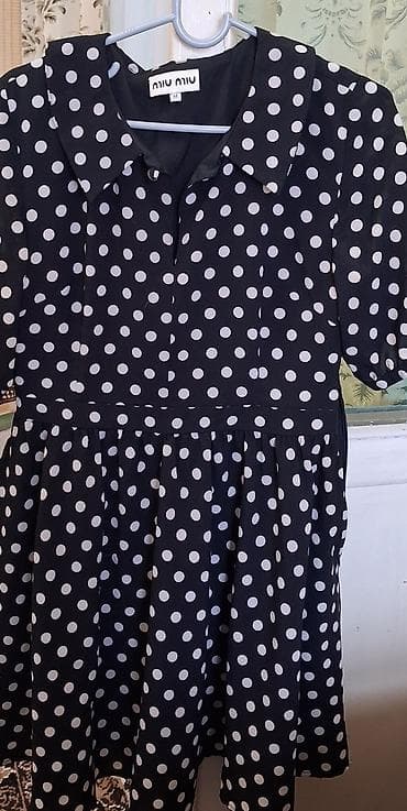 детское платье в горошек: Qara rəngli ağ xallı qadın donu - Brend: Miu Miu (etiketdə — 1