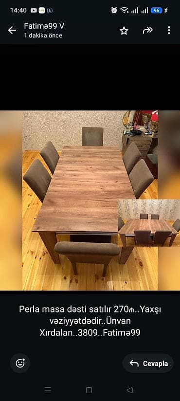 istolar: Perla masa dəsti satılır 270₼. Yaxşı vəziyyətdədir. Ünvan — 1