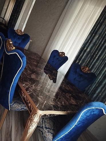 il: Klassik üslubda yemək masası dəsti - Masa: tünd mərmər naxışlı — 1