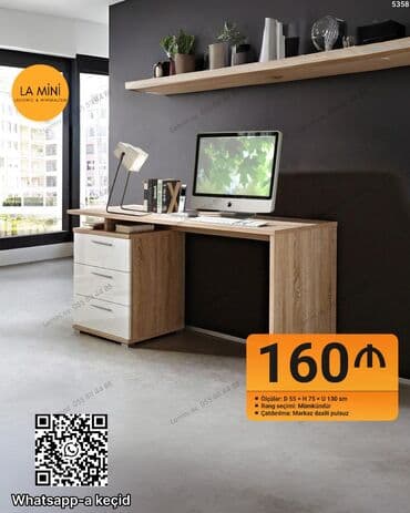 sirmə: Minimalist iş masası – LA MİNİ - Ölçülər: Dərinlik 55 sm × Hündürlük — 1