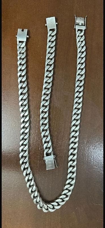 gumus sa prevodom: Kişi üçün kubalı (Cuban) zəncir seti - Material: metal ərintisi — 2