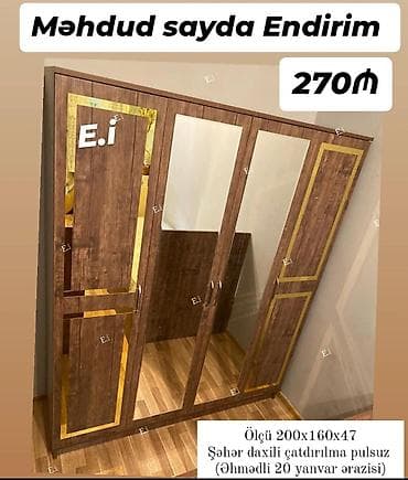 dolab termo: Güzgülü 4 qapılı paltar şkafı - Material: taxta dizaynlı laminat — 1