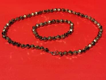 Hematit daşlardan hazırlanmış bəzək dəsti - Tərkib: metalik parıltılı