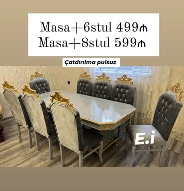 Masa və oturacaq dəstləri: Qonaq otağı üçün, Açılmayan, Dördbucaq masa, 6 stul
