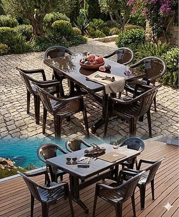 Yeni, Dördbucaq masa, 6 stul, Açılan, Stullar ilə, Plastik