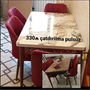 Mətbəx üçün, Yeni, Açılan, Dördbucaq masa, 4 stul