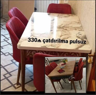 Masa və oturacaq dəstləri: Mətbəx üçün, Yeni, Açılan, Dördbucaq masa, 4 stul — 1