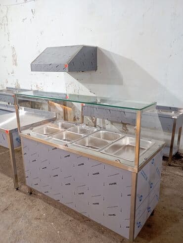 restoran ucun qab qacaq: Paslanmayan metaldan hazırlanmış, şüşə vitrinli və qida qabları üçün — 2