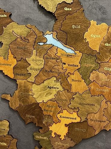 son zeng dekor: Taxta Azərbaycan xəritəsi – dekorativ divar paneli Nabuk parça — 3