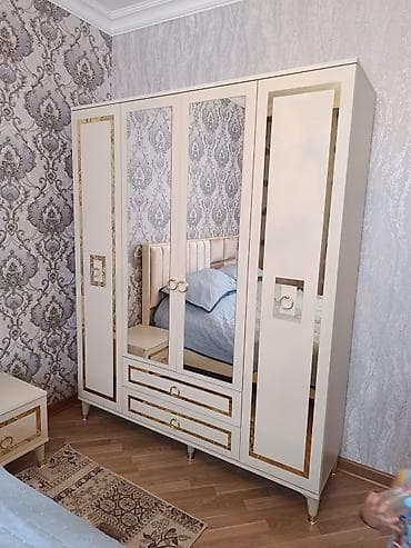 Yeni, 3 qapılı, Güzgülü, Bej, Digər material, Açılan, Düz dolab