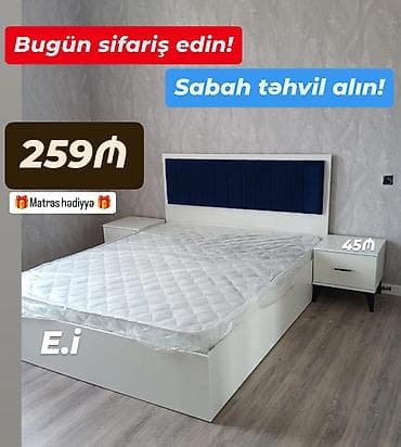 Mebel dəsti – iki nəfərlik çarpayı və tumbalar - Çarpayı: ağ korpus lalafo.az -da Mebel dəsti – iki nəfərlik çarpayı və tumbalar - Çarpayı: ağ korpus