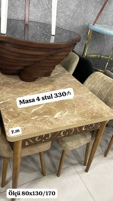 oturacaqlar: Mətbəx üçün, Yeni, Açılan, Dördbucaq masa, 4 stul — 4