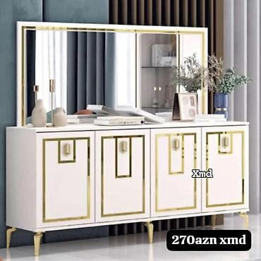 dolablar ucuz: Ağ-qızılı dekorativ konsol/güzgülü bufet - Rəng və üslub: Ağ korpus — 1