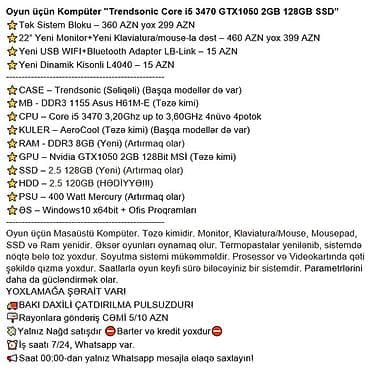 Masaüstü kompüterlər və iş stansiyaları: Oyun üçün Kompüter "Trendsonic Core i5 3470 GTX1050 2GB 128GB SSD” — 5