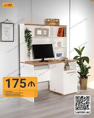 masa ders: Yazı masası – La Mini dizaynı - Funksional L formalı masa və üst rəf — 1
