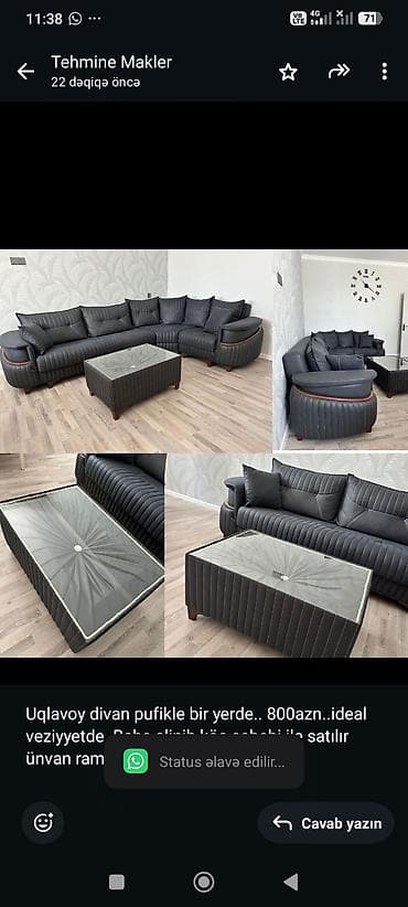 Uqlavoy divan pufikle bir yerde. 800azn. ideal veziyyetde. Baha