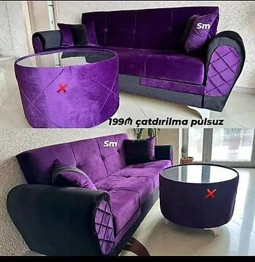 Mebel: Bənövşəyi-qara rəngdə dəbli yumşaq dəst: - 3 nəfərlik geniş divan — 1