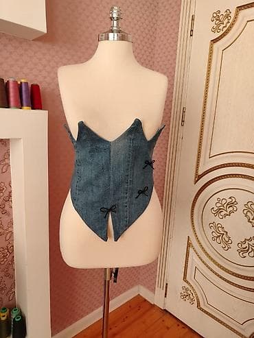 Tibbi məhsullar: Korset top kolleksiyası - Model 1: Denim korset top - Mavi cins — 1