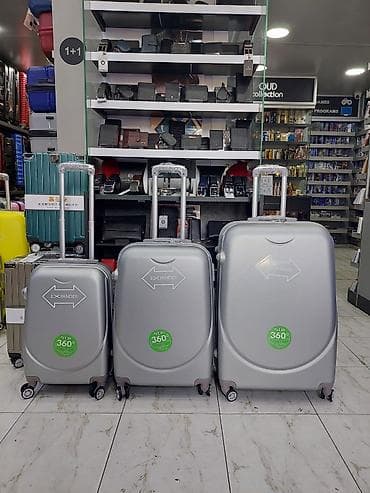 Gümüş rəngdə sərt korpuslu çamadan dəsti – 3 ölçü - 3-lü set: kiçik