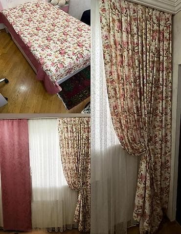 Güllü naxışlı tekstil dəsti Təcili satılır gənc odasi ucun perde və
