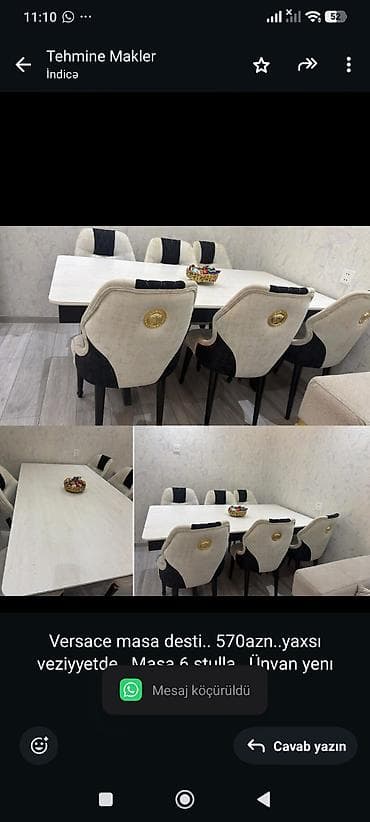 ustol ustul: Versace masa desti. 570azn. yaxsı veziyyetde. Masa 6 stulla. Ünvan — 1