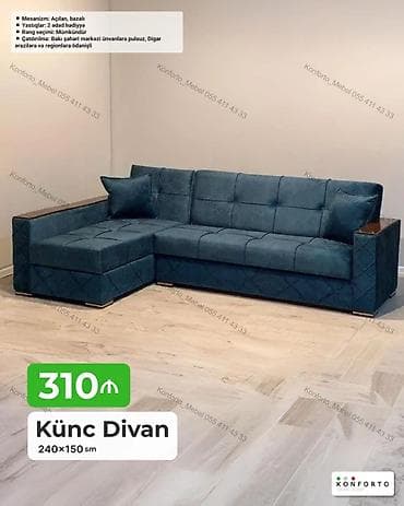Künc divan – 240×150 sm - Mexanizm: açılan, bazalı (yataq funksiyalı — 1