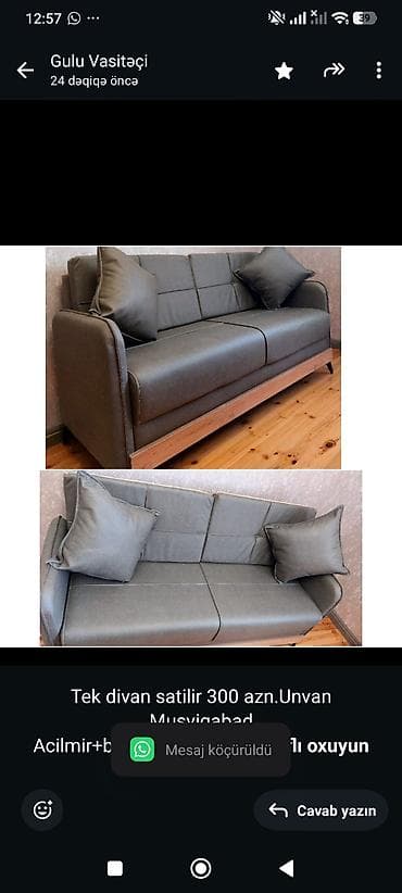 gul: Tek divan satilir 300 azn.Unvan Musviqabad Acilmir+baza yoxdur.Real — 1