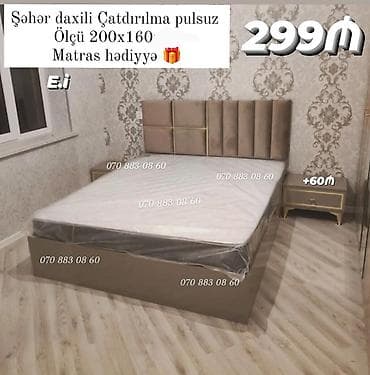 Müasir dizaynlı yataq dəsti: - Ölçü: 200x160 - Yumşaq, panel tipli