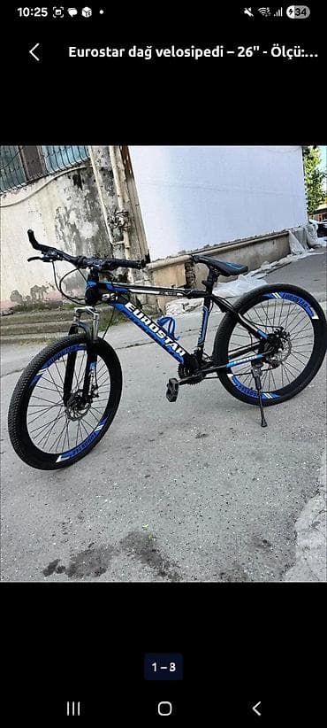 velosipedler: Eurostar dağ velosipedi – 26” - Təkər ölçüsü: 26" - Rəng: qara-mavi - — 1