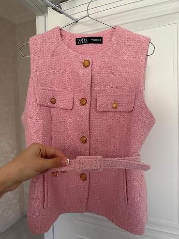 gün eynəyi: ZARA qadın jileti – tweed fakturalı, açıq çəhrayı rəng. - Model — 3