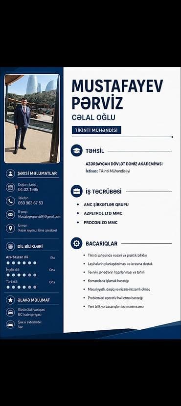 smm operator vakansiya: Xidmət: Tikinti mühəndisi Peşəkar sahə: - Tikinti mühəndisliyi — 1