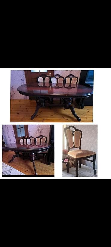 Mebel: Qonaq otağı üçün, İşlənmiş, Oval masa, 8 stul — 1