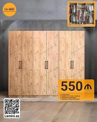 hamam ucun rəf: 6 qapılı paltar dolabı – LA MINI dizaynı - Material: ağac teksturalı — 1