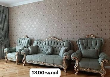 2ci el perde: Klassik üslubda dəst: 3 yerlik divan + 2 ədəd kreslo - Rəng: pastel — 1
