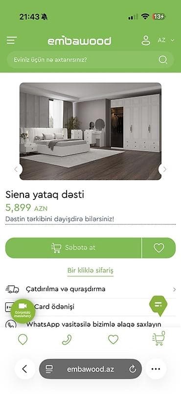 sam: Siena yataq dəsti - Brend: Embawood - Qiymət: 5,899 AZN - Dəstin — 1