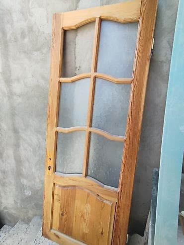 gencede qapi: Şüşəli taxta qapılar - Material: təbii ağac (şam ağacı teksturası — 4