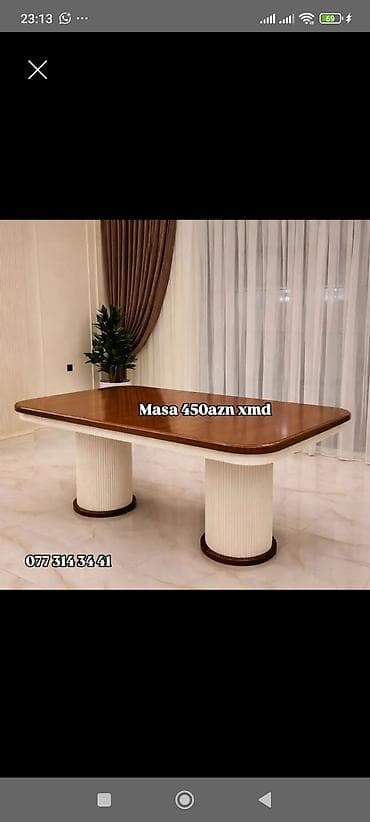 nerj stol: Mebel: Yemək/qarşılanma masasə - Dizayn: Düzbucaqlı, yumşaq yuvarlaq — 1