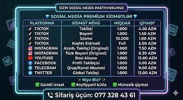 Резюме: Sosial Media Premium Xidmətlər Platformalar və xidmətlər: - TikTok — 1