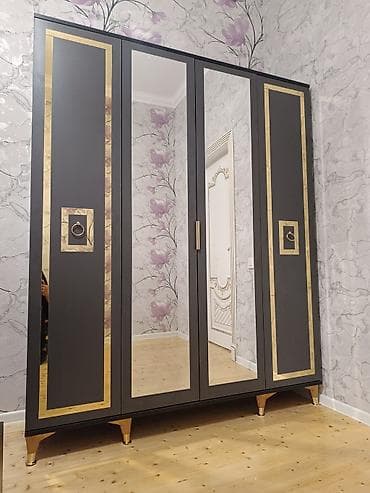 qapi islenmis: Yeni, 4 qapılı, Güzgülü, Qara, Digər material, Açılan, Düz dolab — 2