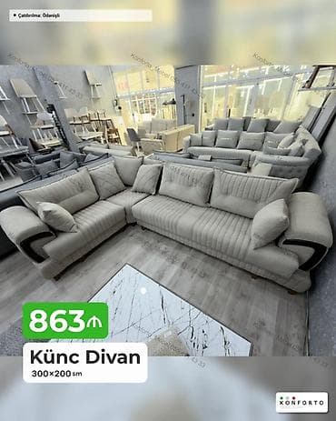 krep parca: Künc divan – 300×200 sm - L‑şəkilli geniş oturacaq sahəsi, ailə və — 1