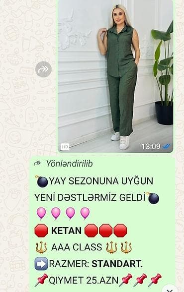ust geyimleri: Yay mövsümünə uyğun qadın dəsti - Material: KETAN (keten/parça), AAA — 1