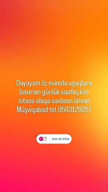 xirdalan daye: Uşaq baxımı xidməti – ev şəraitində - Müştərilərin istəklərinə uyğun — 1