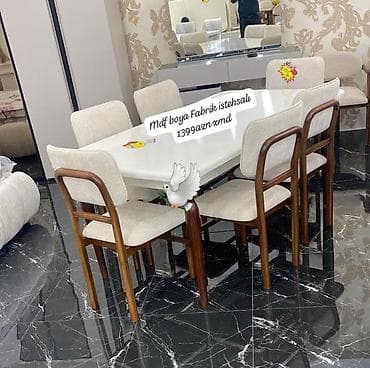 mdf: Qonaq otağı üçün, Yeni, Dördbucaq masa, 6 stul — 1