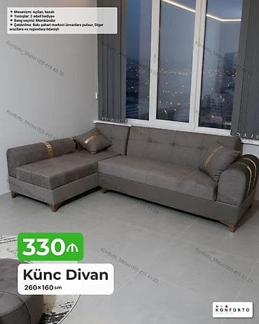 Künc divan – 260×160 sm - Mexanizm: açılan, bazalı (yataq funksiyalı — 1