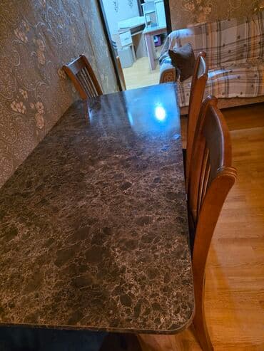 стол деревянный кухонный: Для кухни, Нераскладной, Прямоугольный стол, 4 стула — 1