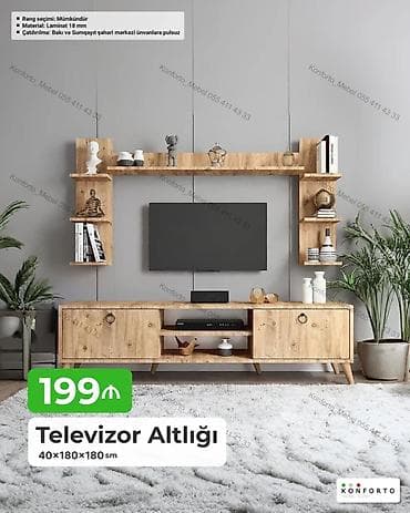 dekor ref: Televizor altlığı və divar rəfləri dəsti - Ölçü: 40 × 180 × 180 sm - — 1