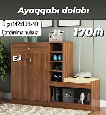 dəmir dolablar: Yeni, 2 qapılı, Qəhvəyi, Taxta Ayaqqabı dolabı — 1