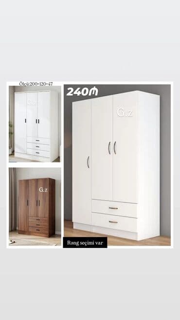 3 qapılı dolab: Açılan, 3 qapılı Düz dolab, Qarderob, paltar dolabı — 1